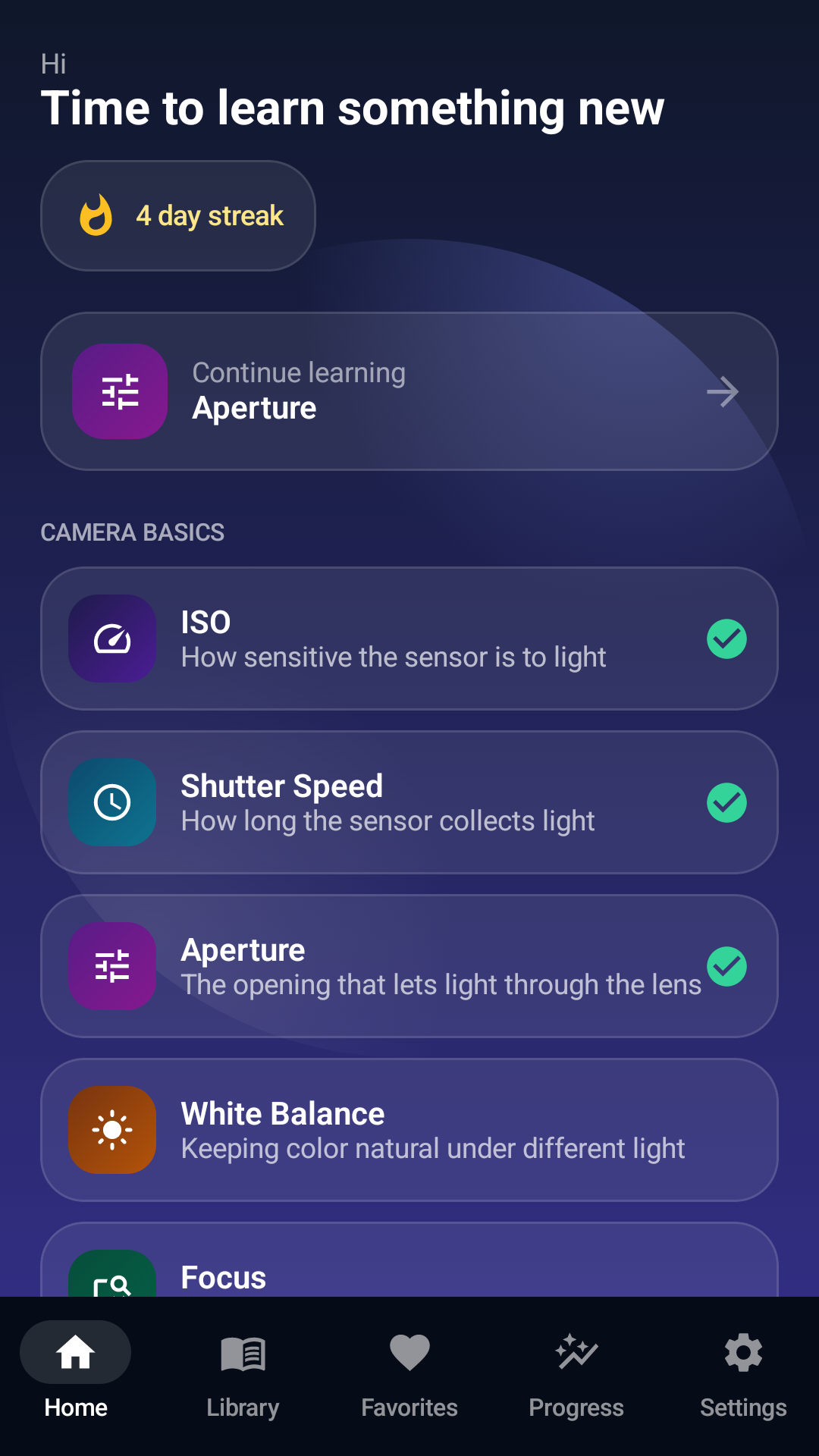 Light Lens Guide home screen